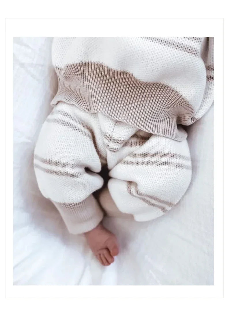 New Born Baby Sweaters Boy Clothes Gray Stripe Baby Girl Outfit Set Knit Sweater Ropa De Bebe Niña